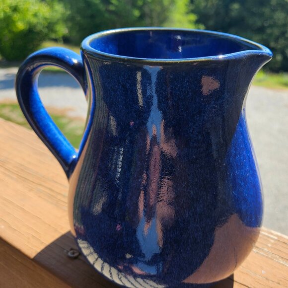 Vintage 2003 Pigeon River Pottery Handmade Blue Marble Glazed 7 Inch Pitcher - Picture 8 of 16